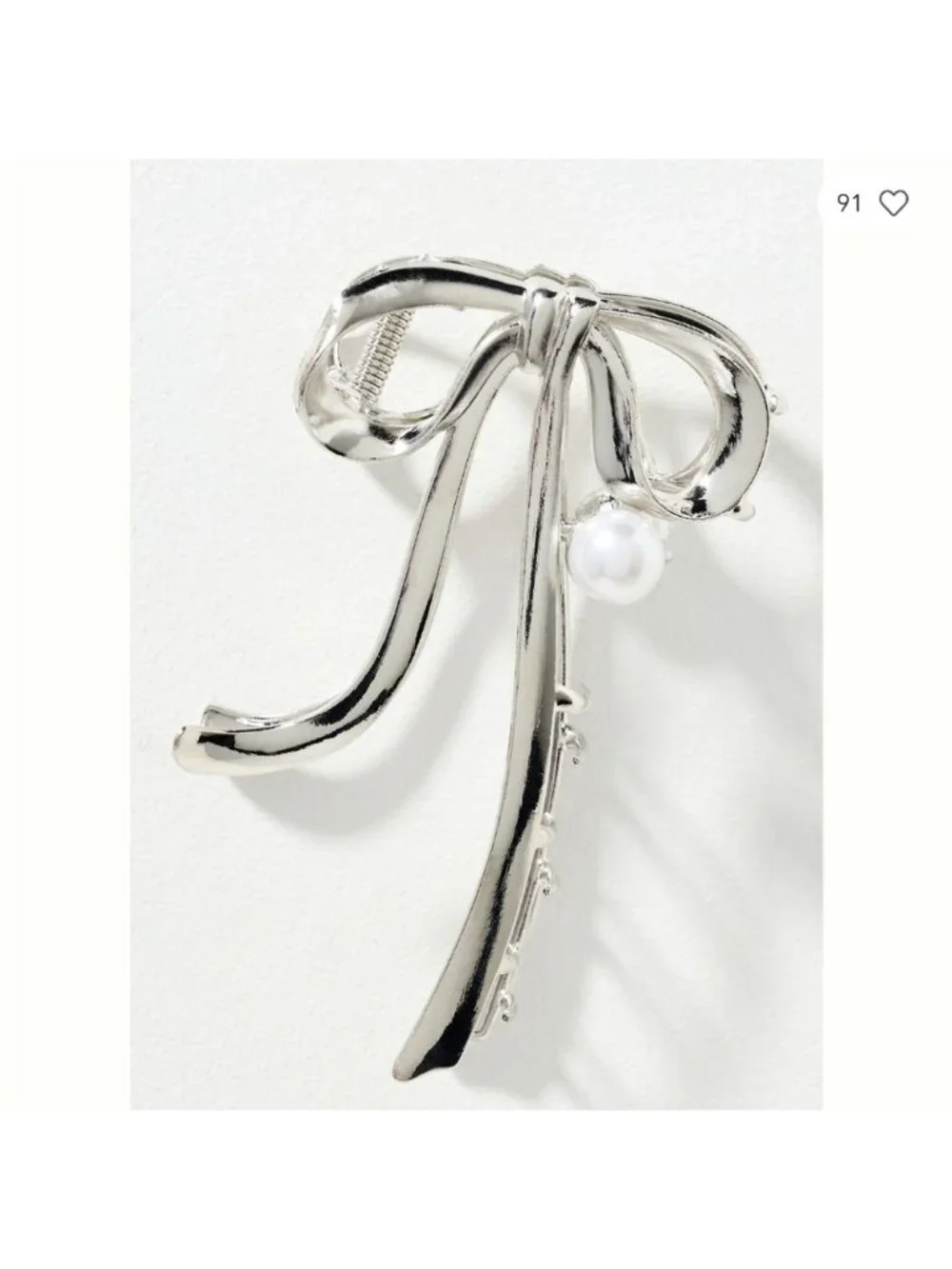 New! Anthropologie Silver Metal Bow Claw Clip NWT